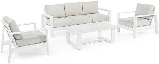 Salotto alluminio Set Bally – 4 pezzi, cuscini sfoderabili, struttura resistente, bianco