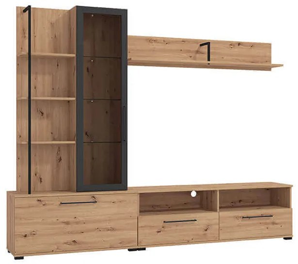 GRACIE - parete attrezzata con anta, vetrina e due cassetti moderna minimal in legno cm 229,5 x 35 x 182,5 h