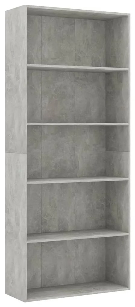 Libreria a 5 ripiani grigio cemento 80x30x189 cm in truciolato