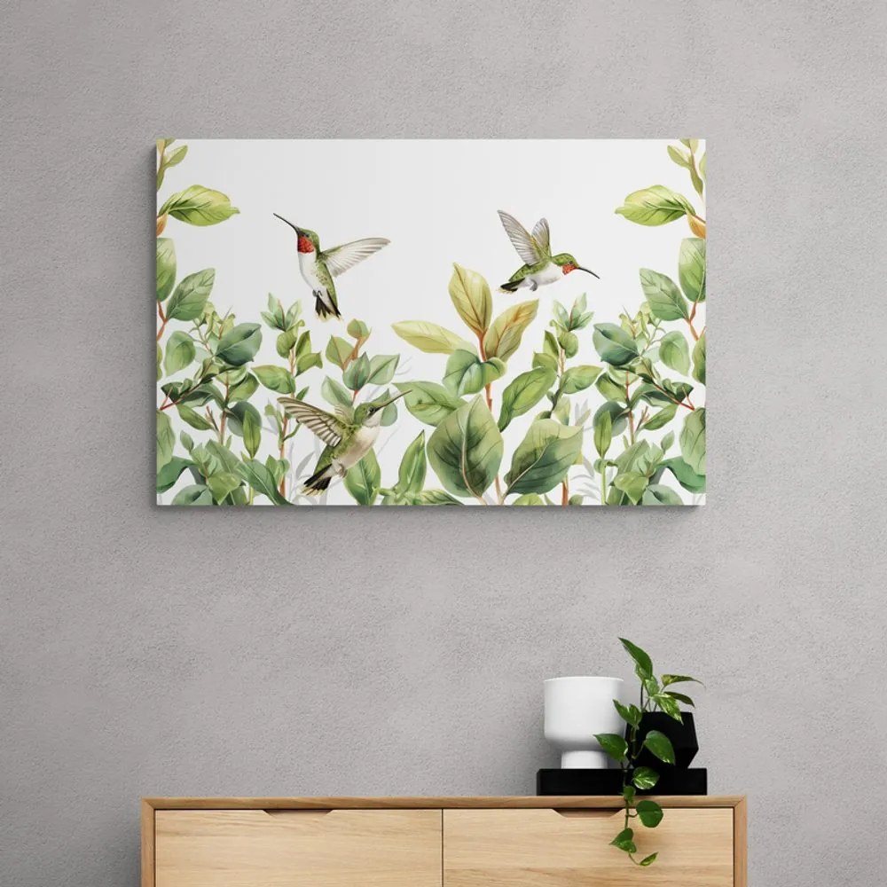 Stampa su tela – Colibrì e foglie