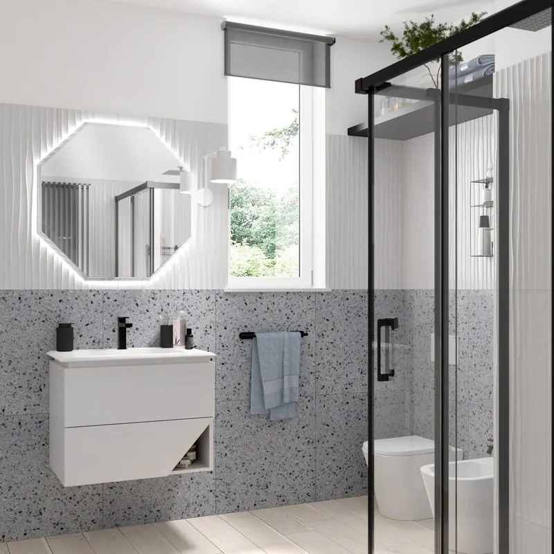 Mobile bagno sospeso con lavabo L 70 x H 55 x P 45.3 cm bianco opaco per vasca centrale Vintage