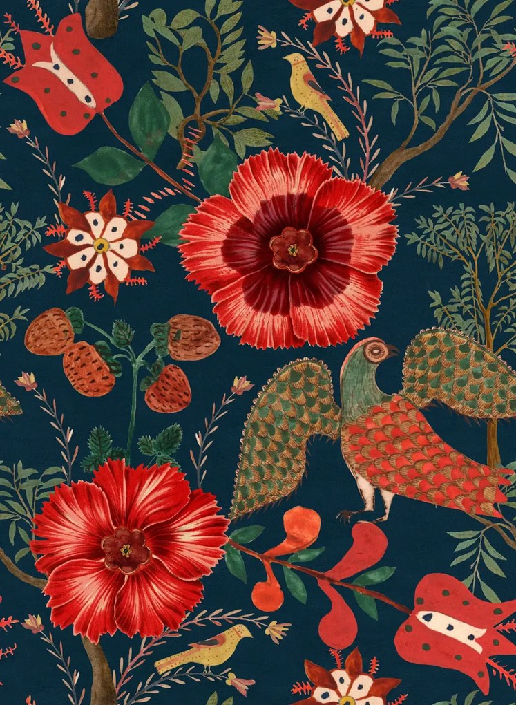 Mindthegap Tapete Folk Szekely - Red/ Dark Blue