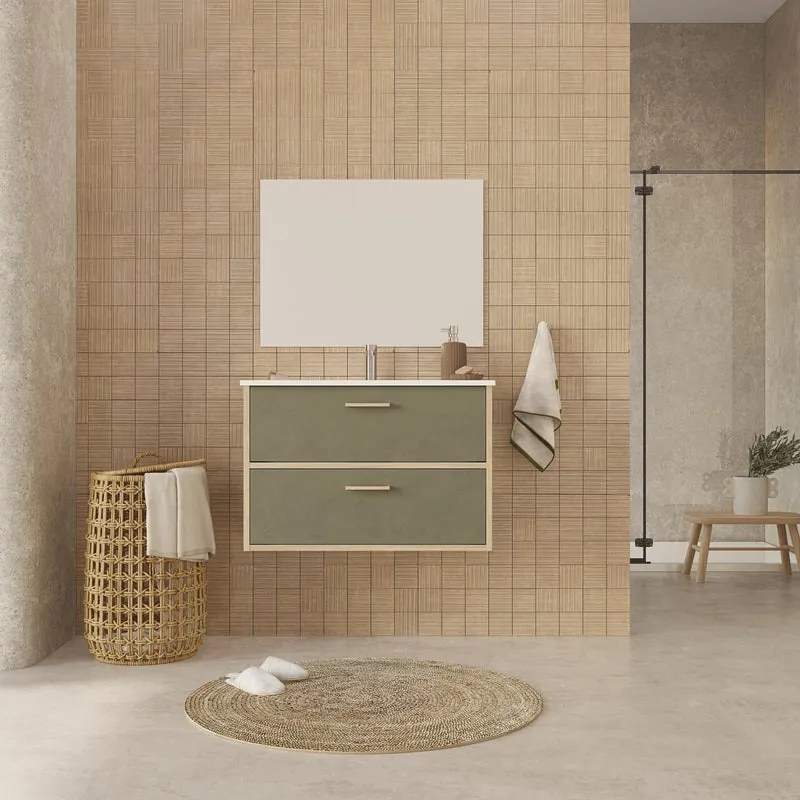 Mobile sottolavabo e lavabo Hera per vasca centrale verde oliva in mdf L 80 x H 50 x P 46 cm 2 cassetti