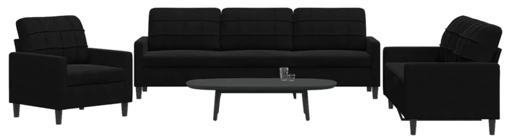 Set Di Divani 3 Pz Con Cuscini Nero İn Velluto /