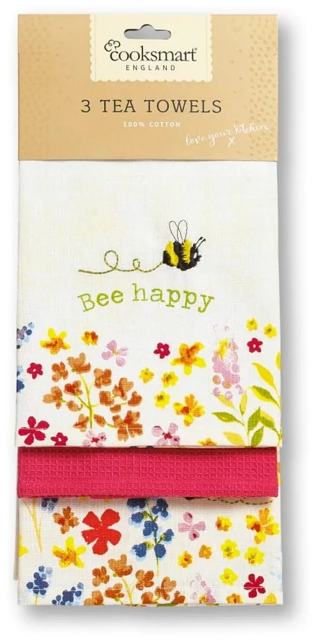 Set di 3 strofinacci in cotone Be Happy Bee Happy - Cooksmart ®