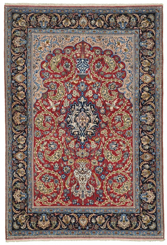 Isfahan Tappeto 110x160 Rosso (Iran) Annodato A Mano