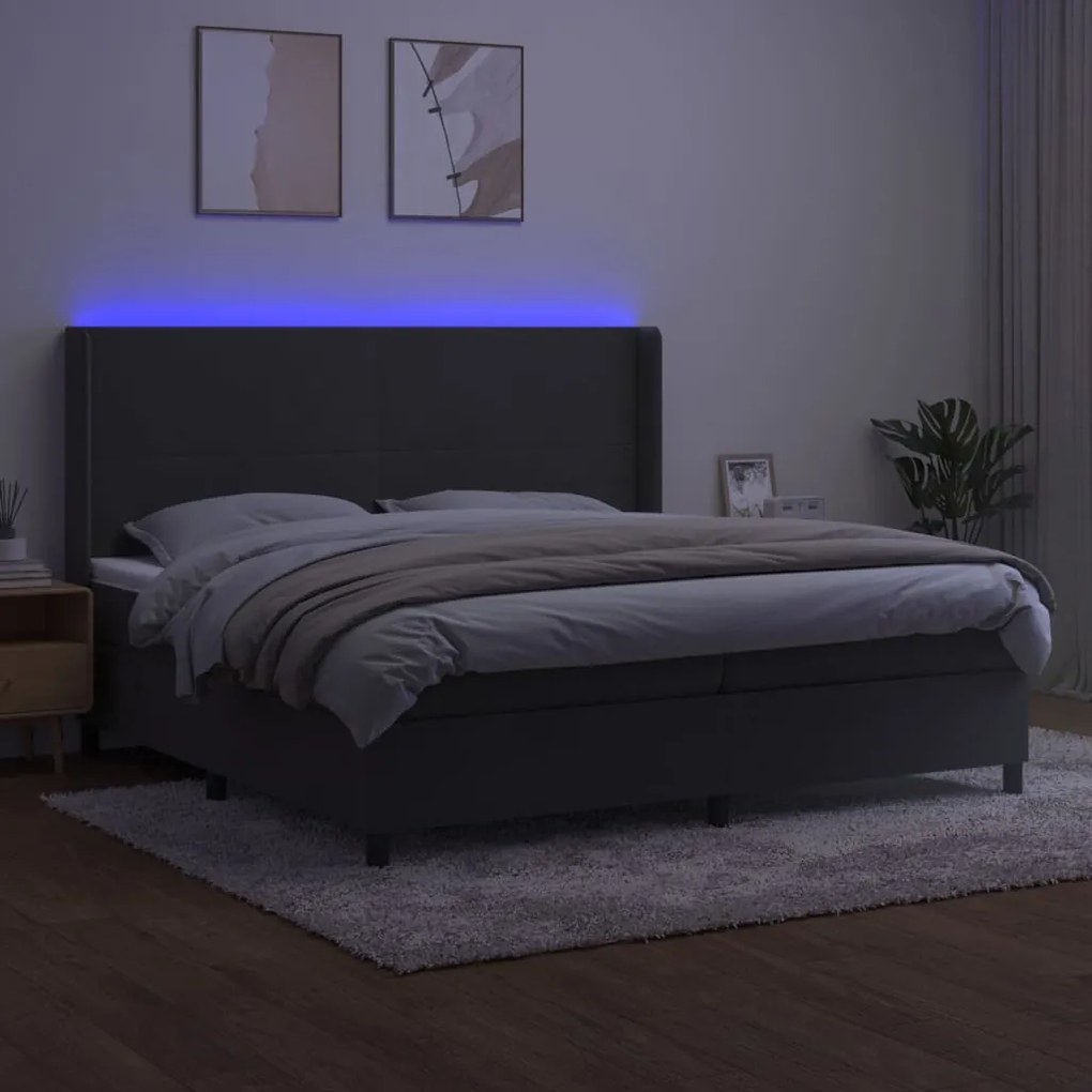 Letto a molle con materasso e led grigio scuro 200x200 cm