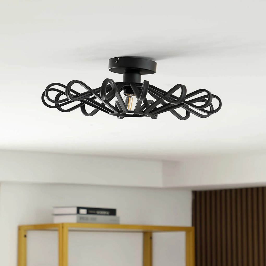 Plafoniera soffitto Kaelen Lindby, dimmerabile, Nero, Soggiorno / Sala da pranzo, Metallo, Campagna / Rustiche, Plafoniera
