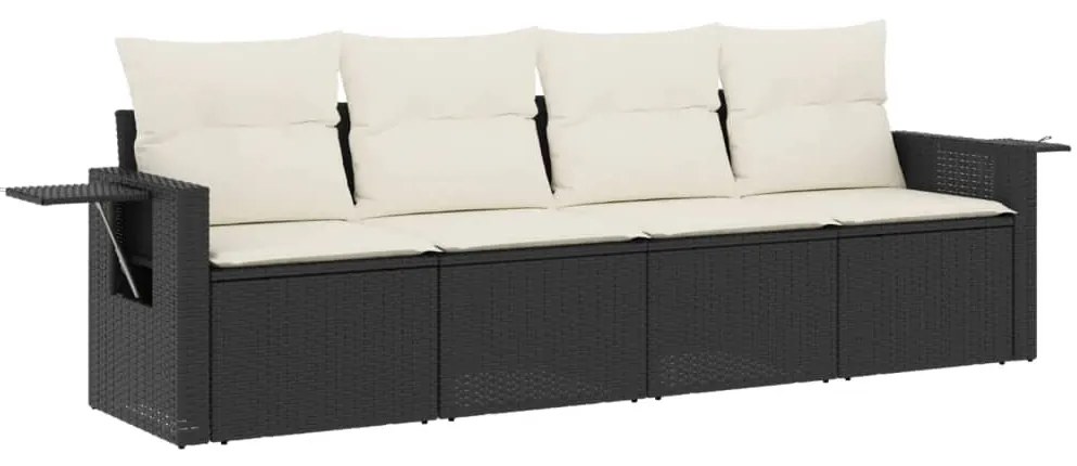 Set divani da giardino 4 pz con cuscini nero in polyrattan