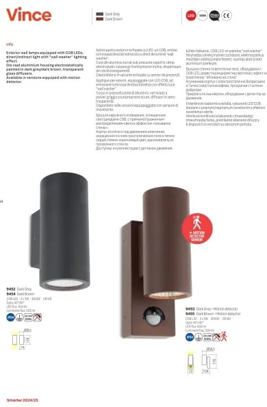 Redo 9453-LED Applique da esterno con sensore VINCE 2xLED/3W/230V IP54 antracite