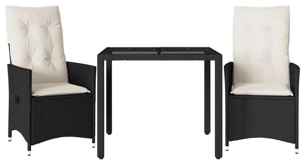 Set da bistrò 3 pz con cuscini nero in polyrattan