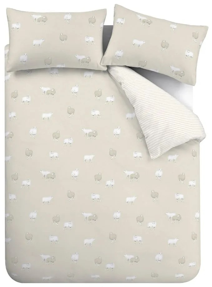 Biancheria da letto in flanella beige per letto matrimoniale 200x200 cm Sheep - Catherine Lansfield