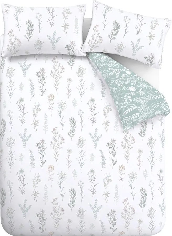 Set copripiumino e federa bianco/verde in percalle di cotone per letto matrimoniale/per letto esteso 3 pezzi 230x220 cm Wild Flowers – Bianca