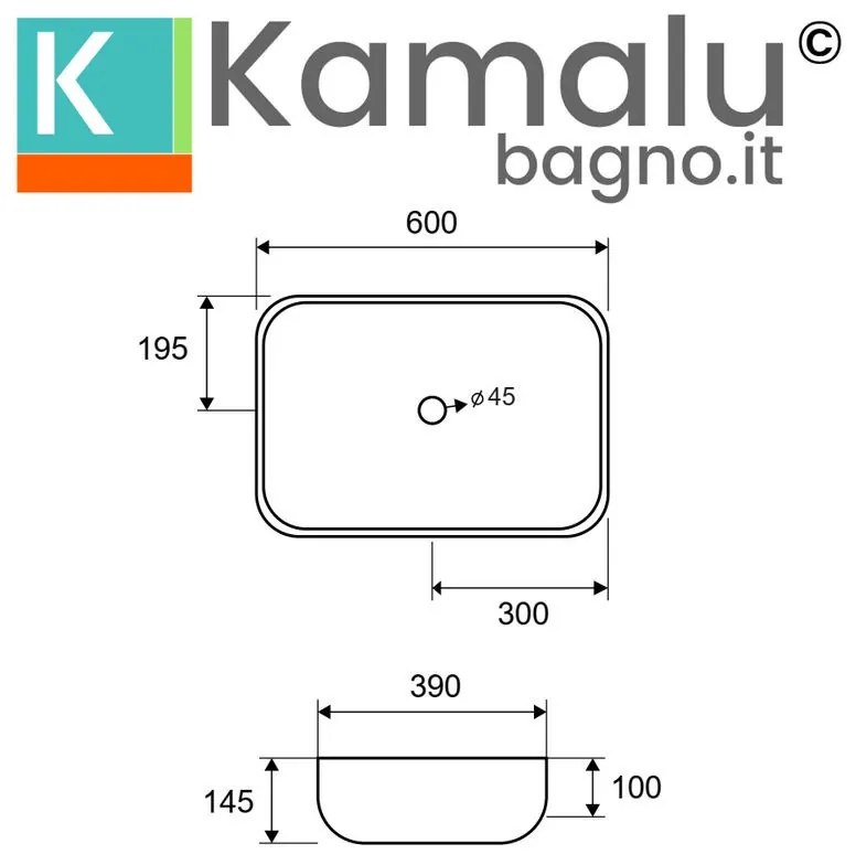 Kamalu - lavabo bagno da appoggio ovale 53cm ceramica bianca | kly-5300