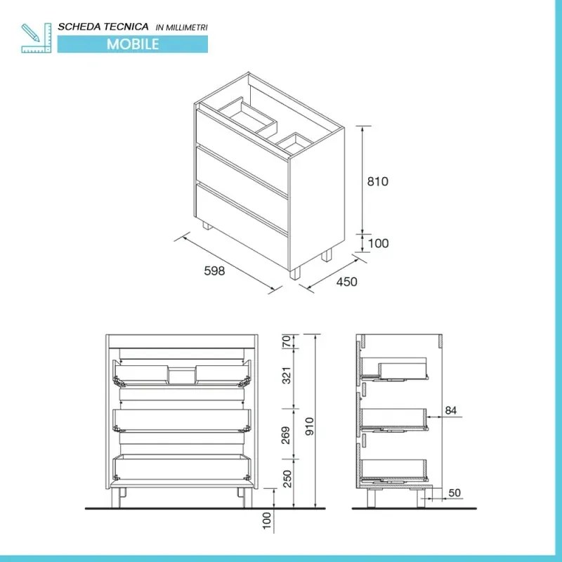 Mobile bagno a terra 60 cm rovere bali con specchio e lavabo Gaya