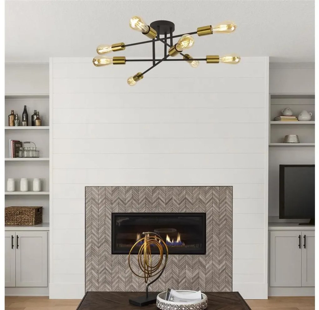 Searchlight 8048-8BK - Lampadario a plafone ARMSTRONG 8xE27/60W/230V ottone