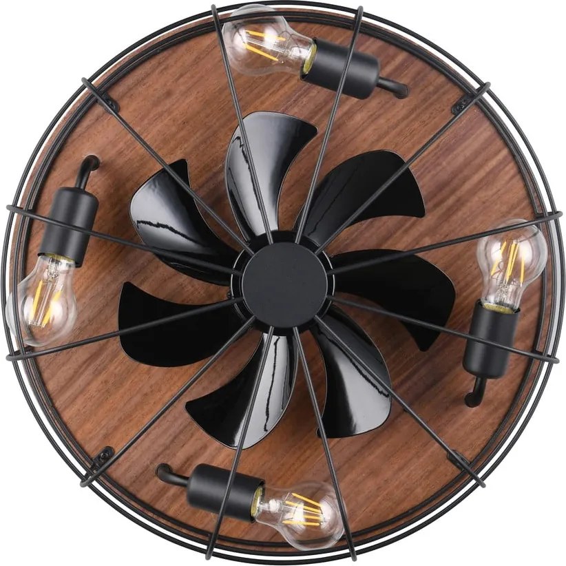 Plafoniera nera opaca e marrone con telecomando e ventilatore Trondheim – Trio