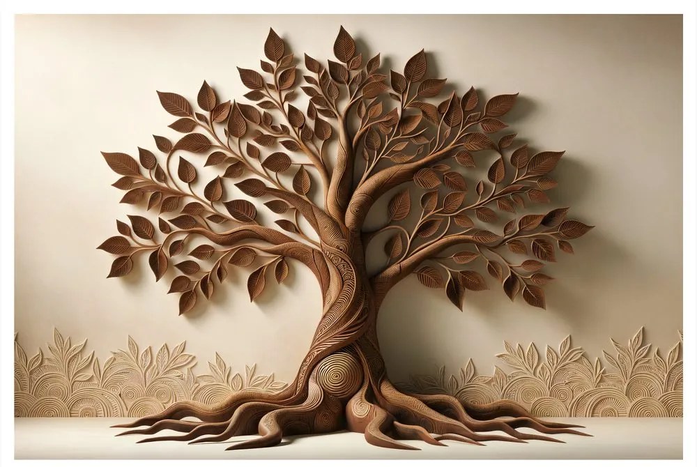 Quadro su tela – Albero della vita con foglie e radici