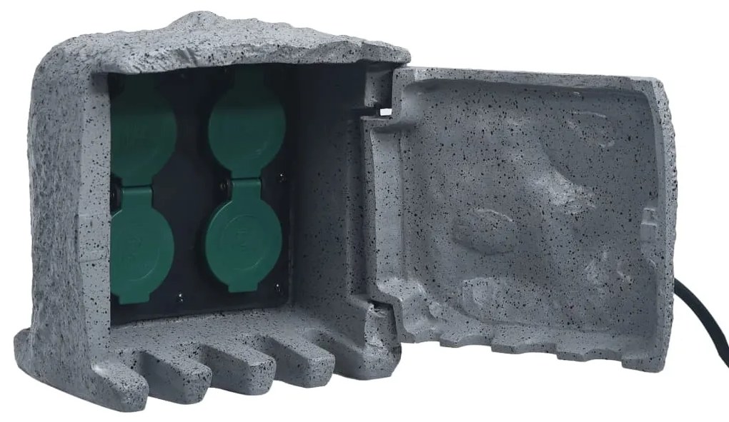Presa Da Esterno 4 Spine Resistente Allacqua Poliresina Grigia /