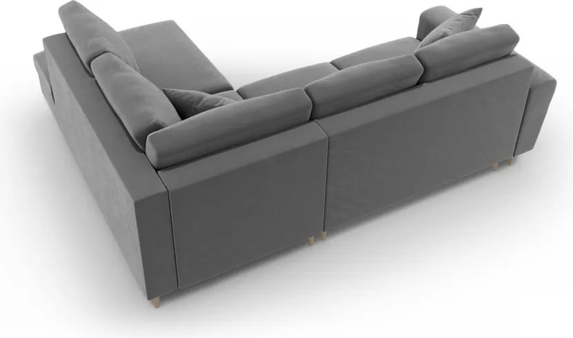 Divano angolare grigio chiaro allungabile e con contenitore (con penisola a destra/a L) con rivestimento in velluto Kyoto – Cosmopolitan Design