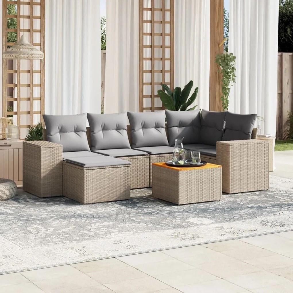 Set divani da giardino 7 pz con cuscini beige in polyrattan
