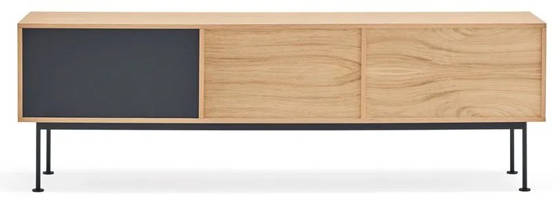 Cassettiera TV grigio antracite con impiallacciatura in rovere Yoko - Teulat