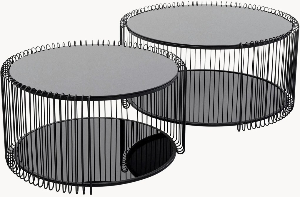 Set di 2 tavolini da salotto con piano in vetro Wire
