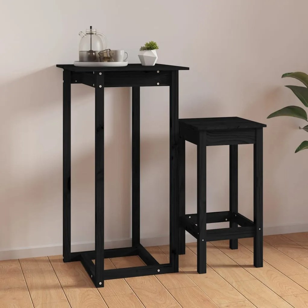 Tavolo Da Bar Nero 60x60x110 Cm İn Legno Massello Di Pino /