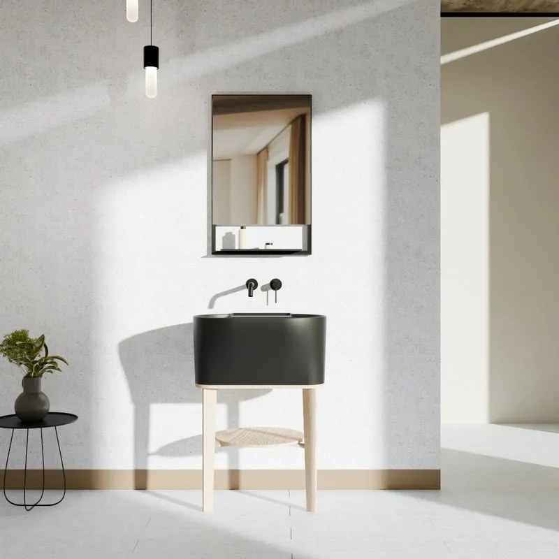 Mobile bagno da terra con lavabo L 50 x H 57 x P 41.5 cm frassino naturale e nero per vasca centrale Tino