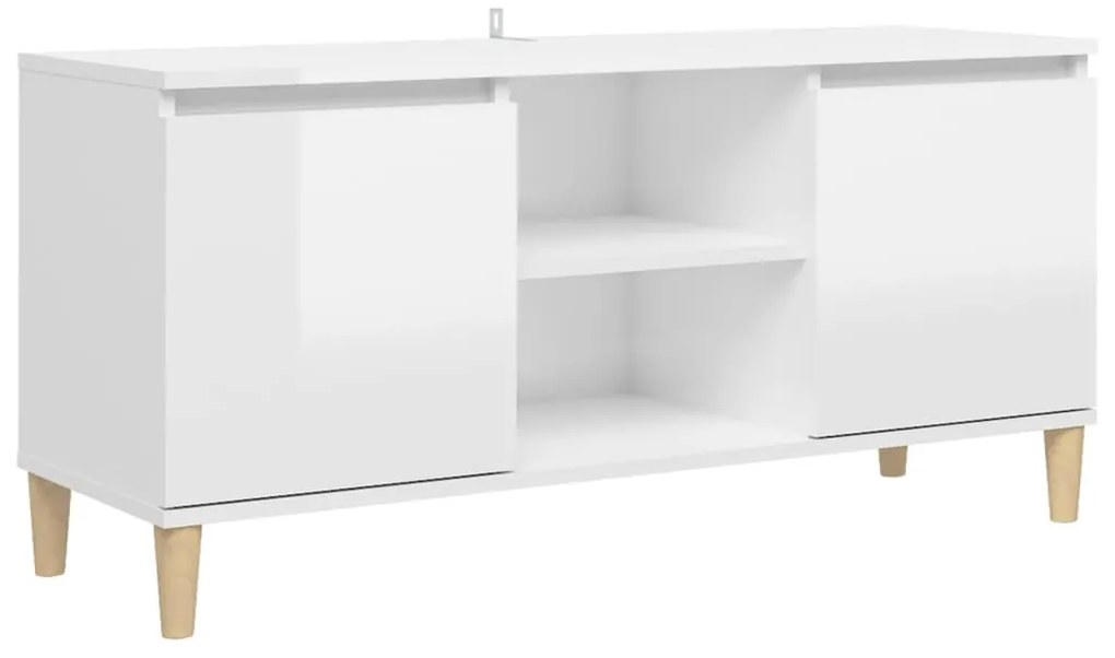 Mobile tv con gambe legno massello bianco lucido 103,5x35x50 cm