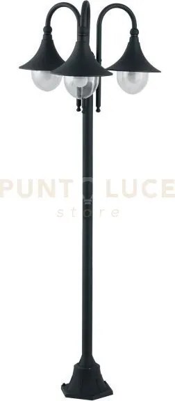 Palo pavia nero 3 luci attacco e27 ip44 56x190cm in alluminio