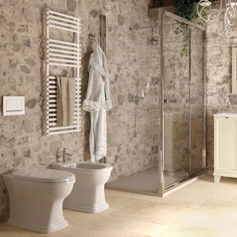 Coppia sanitari filomuro scarico a parete Washington bianco WC: P 55 x L 38 x H 56 cm, bidet: P 60 x L 38.5 x H 24 cm