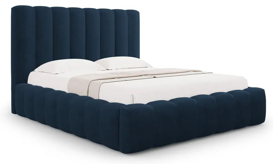 Letto matrimoniale imbottito blu scuro con spazio contenitivo e rete 200x200 cm Kelp - Micadoni Home