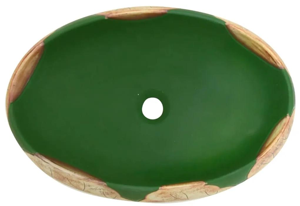 Lavabo da Appoggio Verde e Marrone Ovale 59x40x15 cm Ceramica