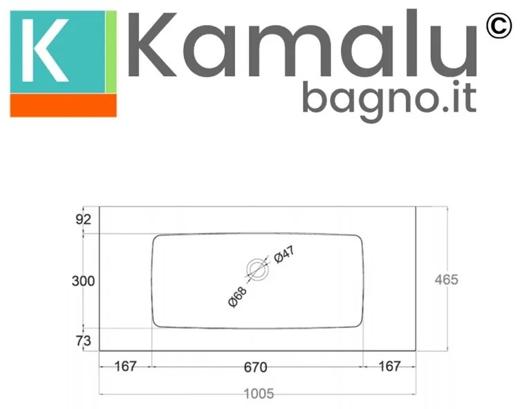 Kamalu - lavabo da incasso per mobili 100.5 cm in keratek nero opaco | kk-1000nel