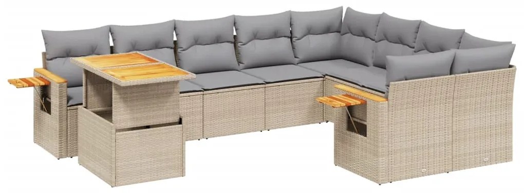 Set divano da giardino 10 pz con cuscini beige in polyrattan