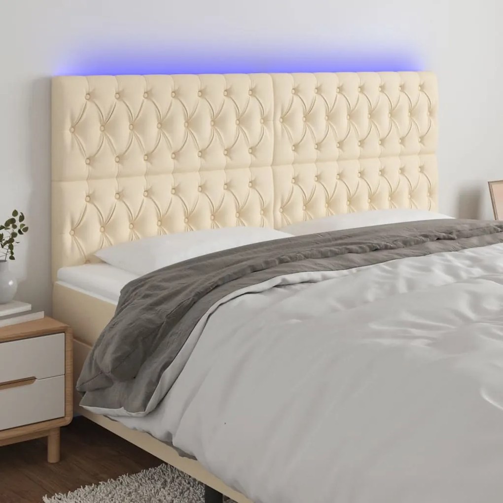 Testiera A Led Crema 200x7x118/128 Cm İn Tessuto /