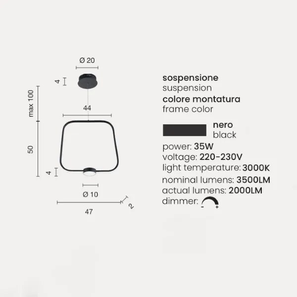 Lampada LED sospensione 35W - moderno Nero ALFA Grande