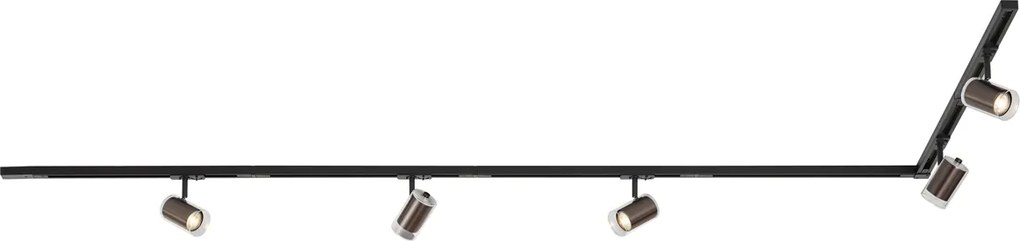 Sistema di illuminazione a binario moderno nero con 5 faretti bronzo scuro monofase - Iconic Lloyd