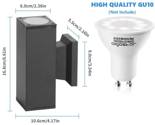 Aigostar - Applique da esterno 2xGU10/230V nero IP65 quadrato