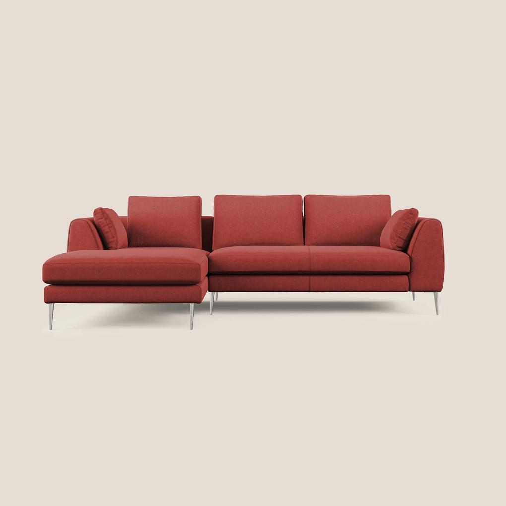 Plano divano moderno angolare con penisola in microfibra smacchiabile T11 rosso 292 cm Destro