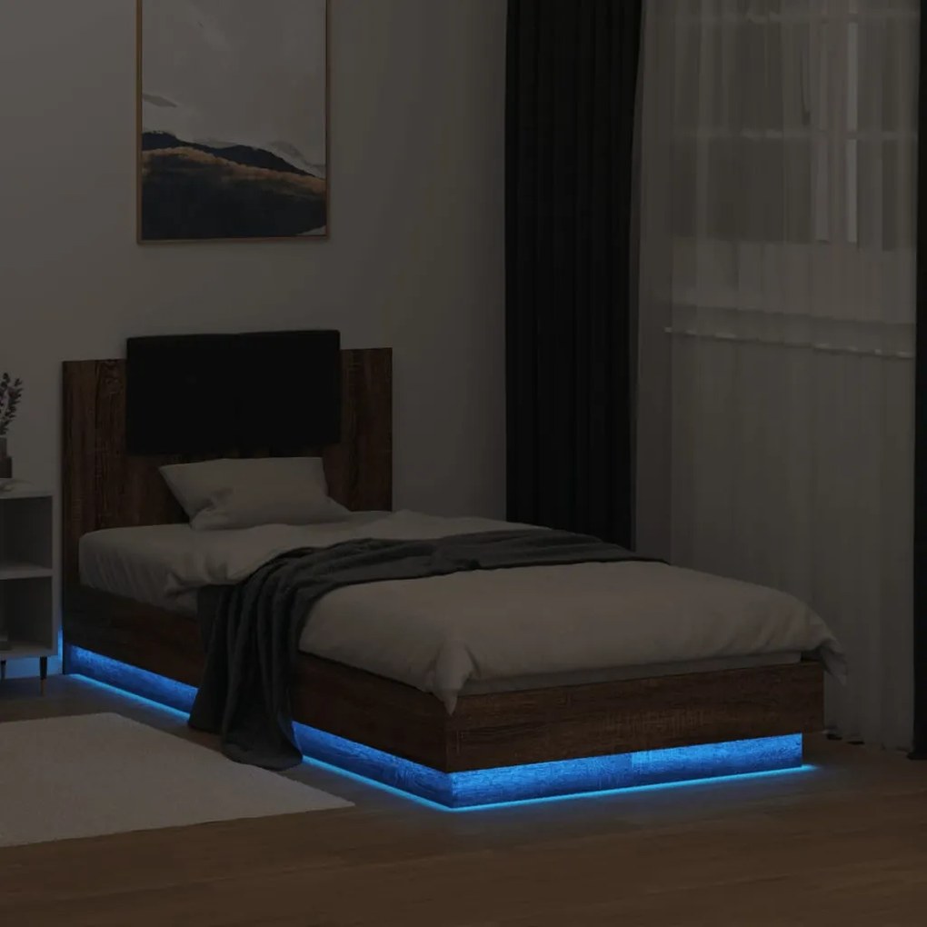 Giroletto con testiera e led rovere marrone 90x190 cm