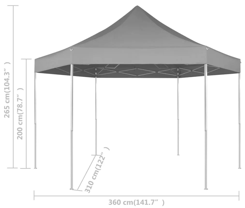 Gazebo Pieghevole Esagonale Pop-Up Grigio 3,6x3,1 m