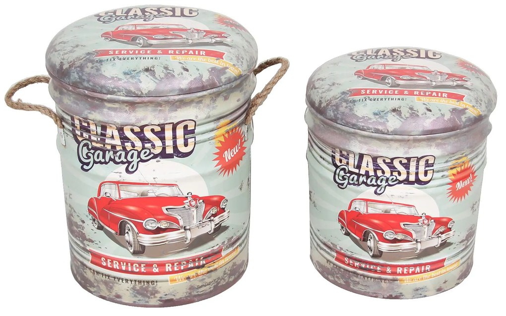 THEODORE - set di 2 pouf contenitore tondo poggiapiedi