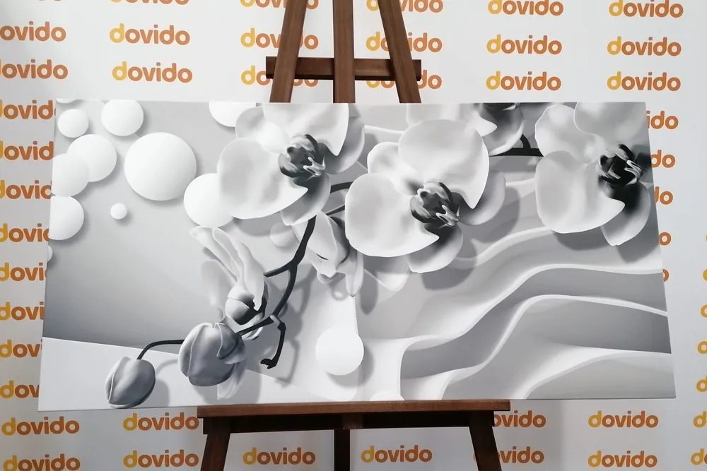 Stampa su tela – Orchidea in bianco e nero su sfondo astratto