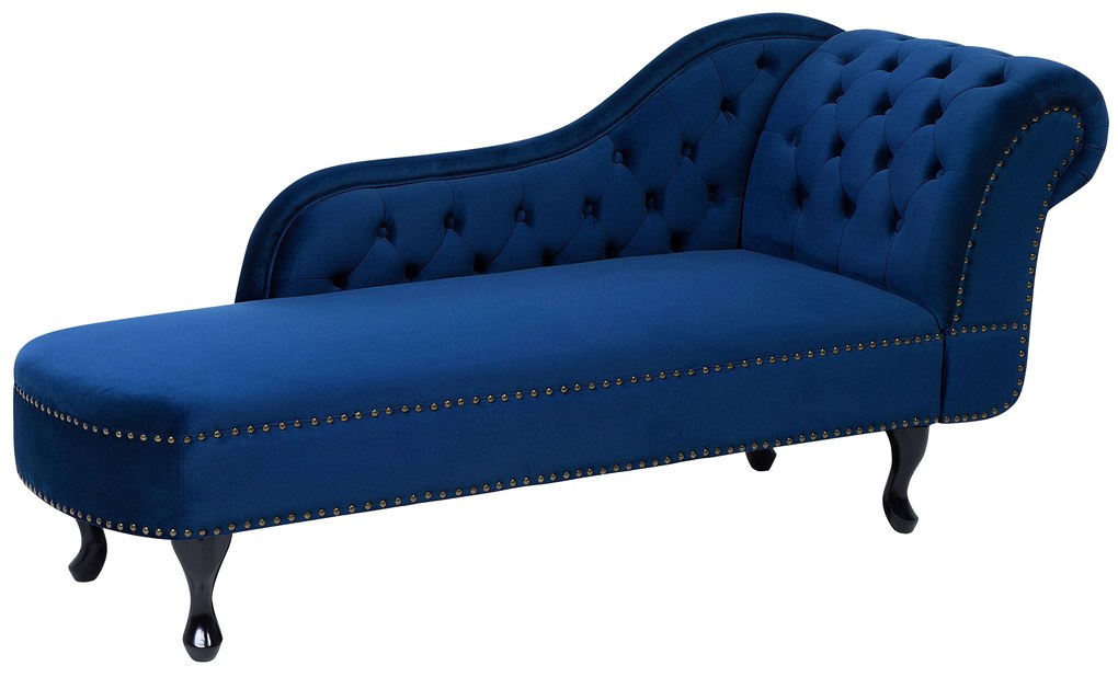 Chaise longue destra in velluto blu NIMES Beliani