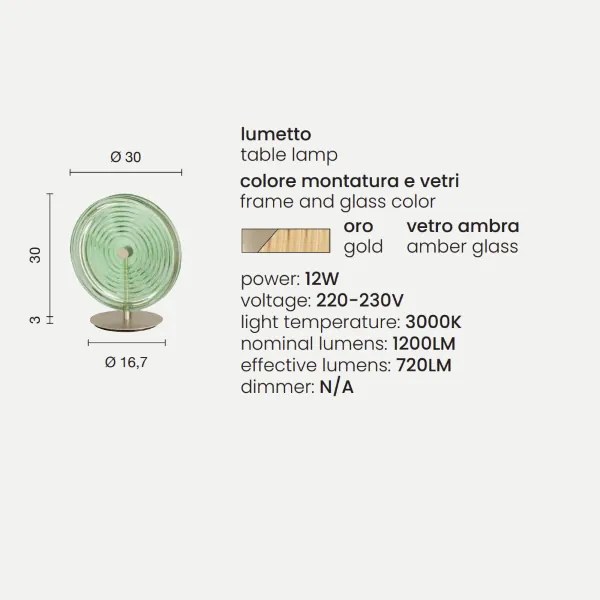 Lumetto LED da tavolo JOKEY in vetro decorato Ambra 30x33 cm