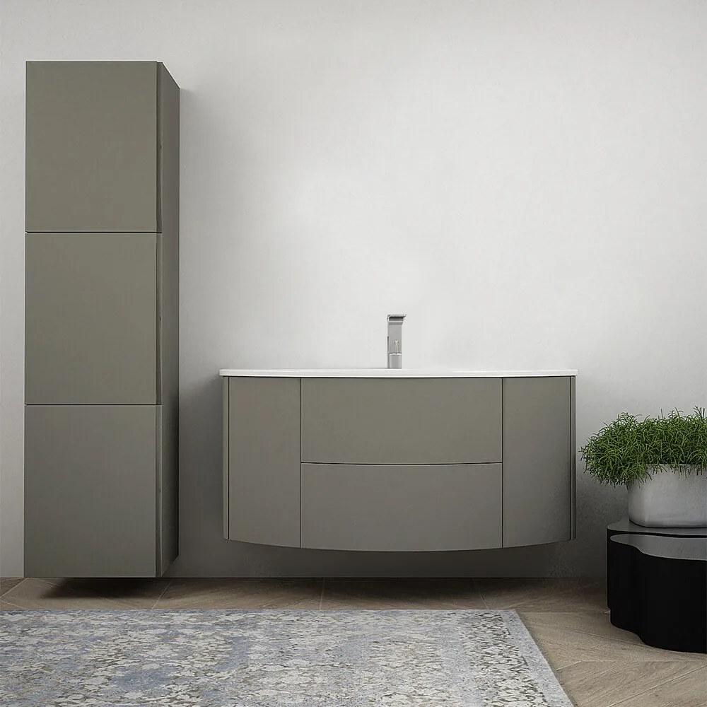 Mobile da bagno sospeso 120 cm Nairobi Grigio talpa opaco con colonna da 170 cm