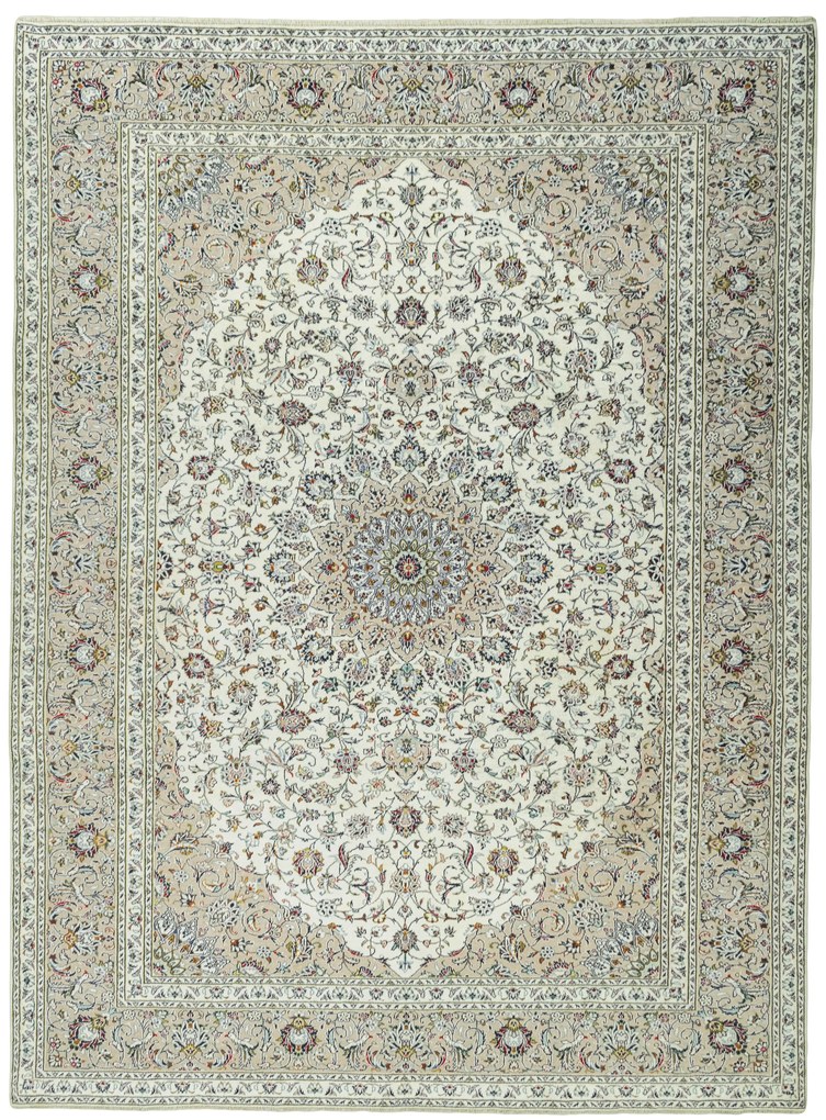 Kashan Tappeto 300x400 Beige (Iran) Annodato A Mano