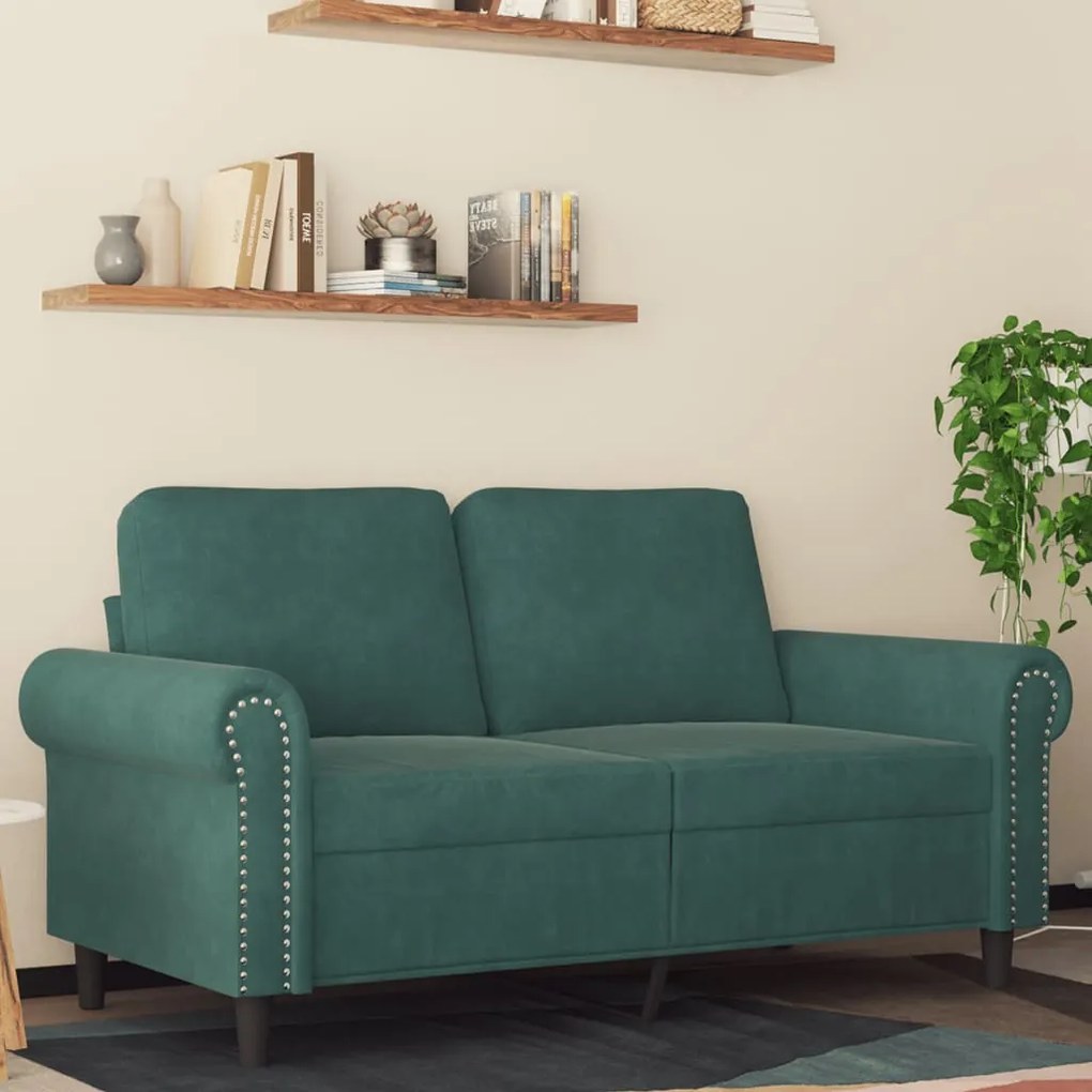 Divano A 2 Posti Verde Scuro 120 Cm İn Velluto /